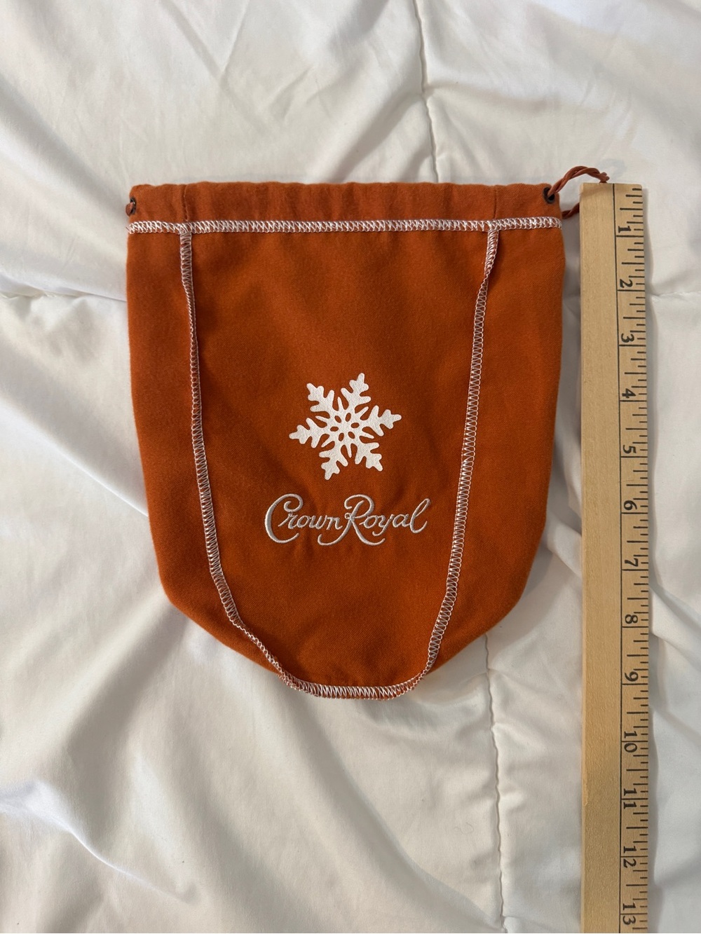 Crown Royal Winter Wheat Rust Colored Drawstring Bag with Snowflake Logo
